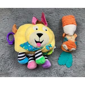 Infantino pull down fox and dog plush book/ baby toy bundle